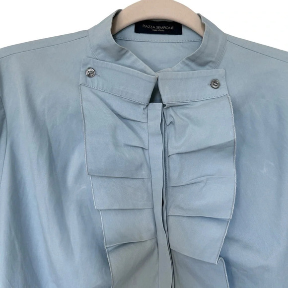 Piazza Sempione Light Blue Ruffle Button Down Shirt Blouse Made in Italy Sz M/8 - Picture 5 of 16
